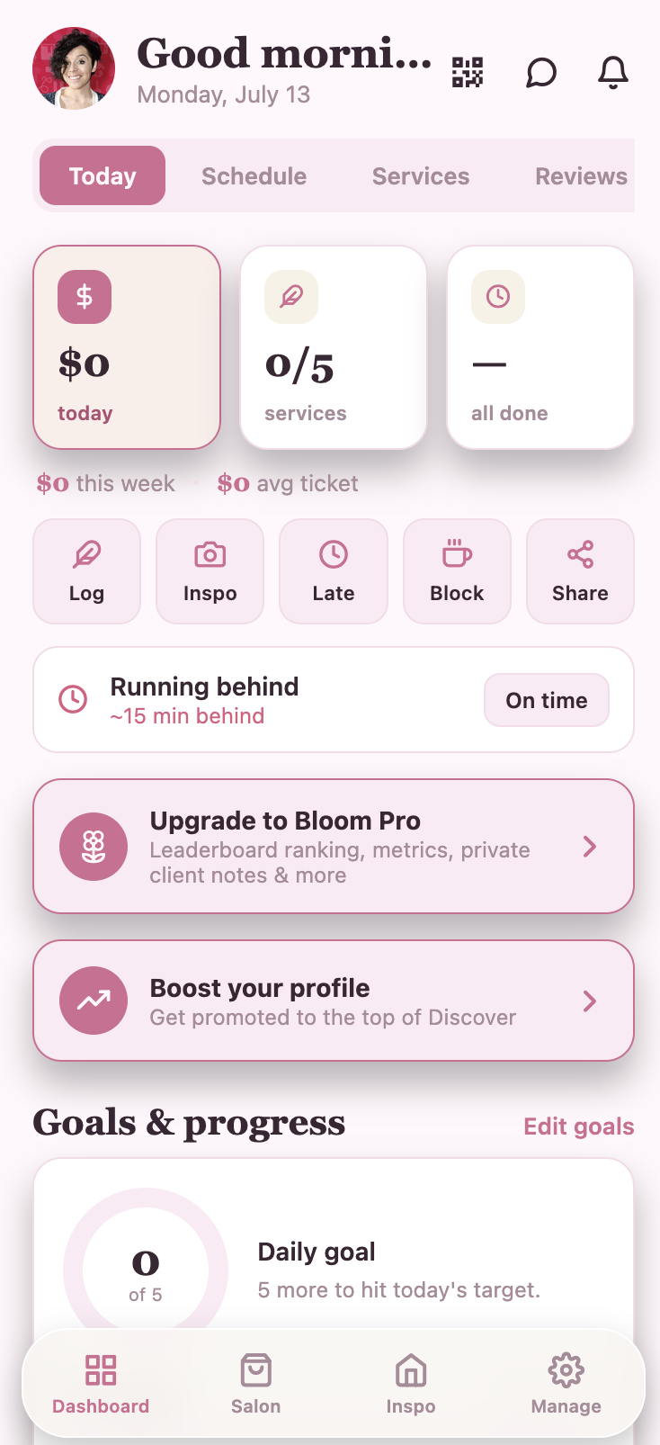 Artist dashboard on Bloom